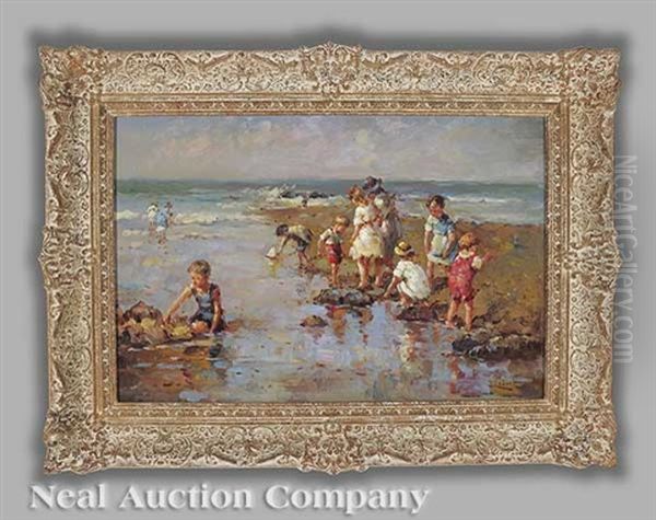 Day At The Beach Oil Painting by Jean Lefort