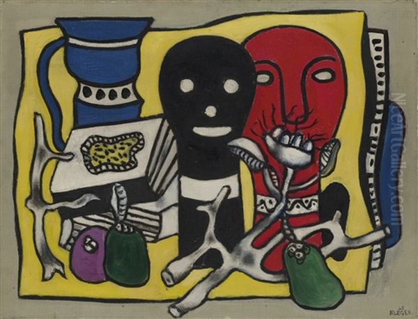 Composition Aux Deux Masques (les Deux Jeannette) Oil Painting by Fernand Leger