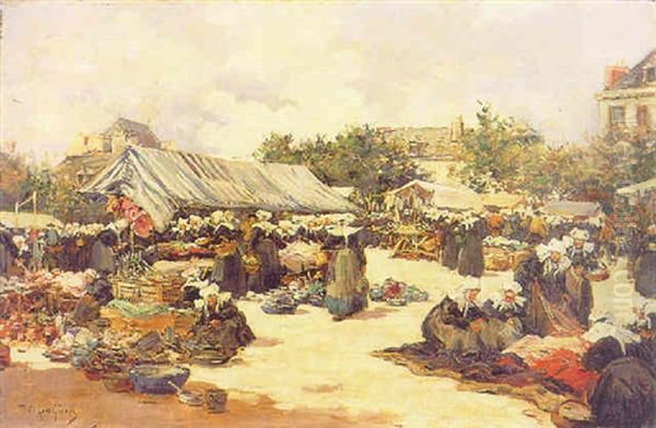 Un Marche En Bretagne Oil Painting by Fernand Marie Eugene Legout-Gerard