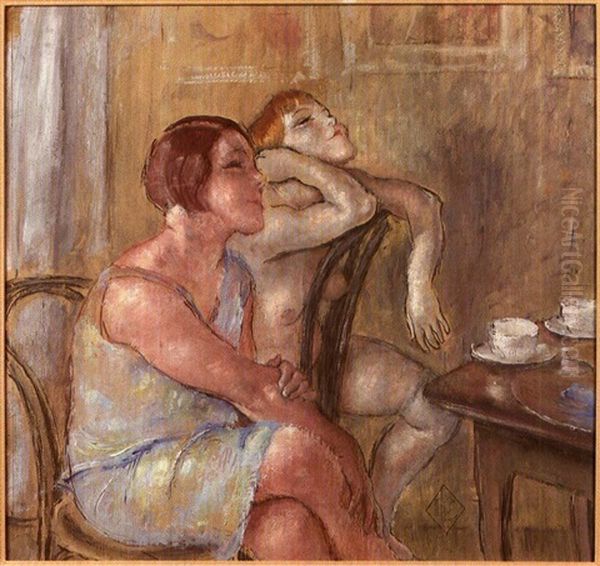 Les Deux Amies Oil Painting by Louis Auguste Mathieu Legrand