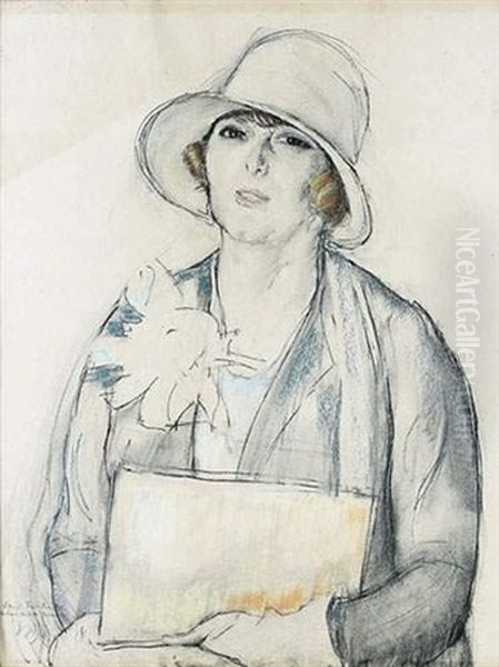 Femme Au Chapeau Oil Painting by Louis Auguste Mathieu Legrand