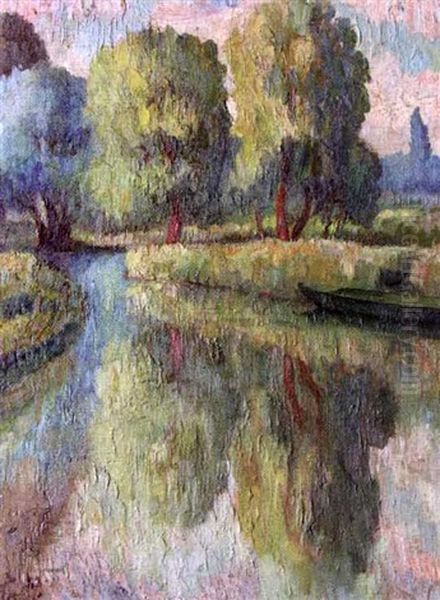 Arbres Au Bord De L'eau Oil Painting by Louis Auguste Mathieu Legrand