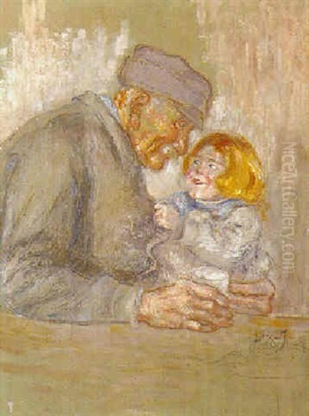 Bedstefar Og Lille Barn Oil Painting by Louis Legrand