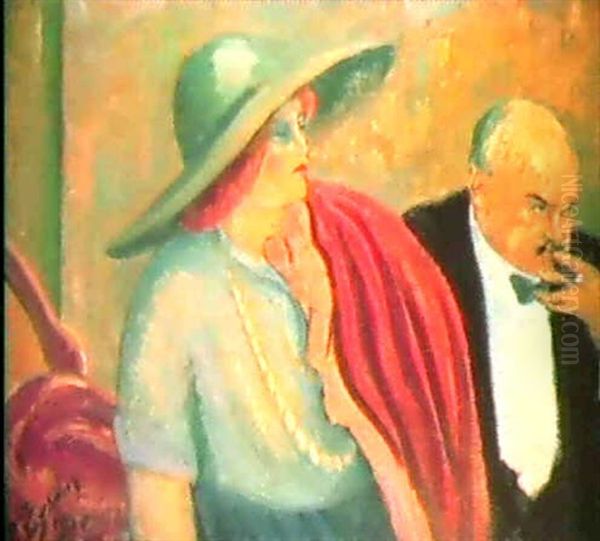 Couple Au Theatre Oil Painting by Louis Auguste Mathieu Legrand