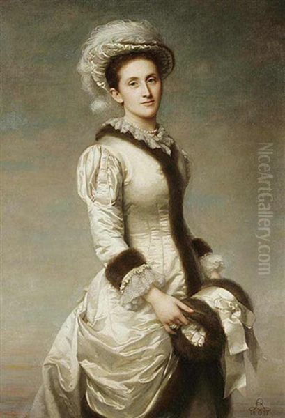 A Portrait Of A Lady With A Muff Oil Painting by Rudolf W. A. Lehmann