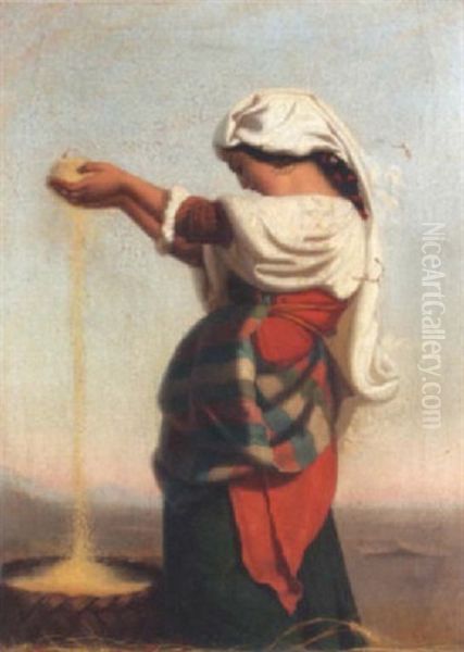 Sifting The Grain Oil Painting by Rudolf W. A. Lehmann