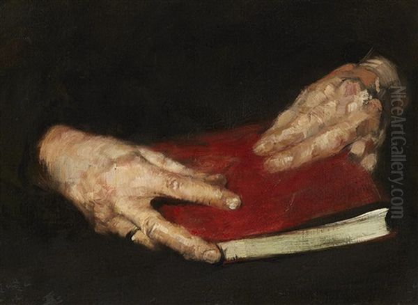 Hands Holding A Book Oil Painting by Wilhelm Maria Hubertus Leibl
