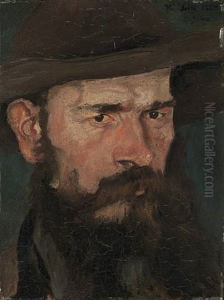 Studienkopf Eines Braunbartigen Mannes Vor Grunem Hintergrund (study) Oil Painting by Wilhelm Maria Hubertus Leibl