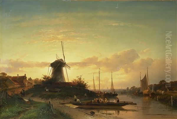 Die Fahre Oil Painting by Charles Henri Joseph Leickert