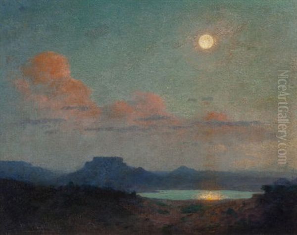 Desert Waterhole At Nightfall, 1949 Oil Painting by William Robinson Leigh
