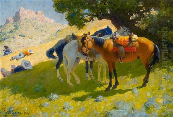Three Riders Resting Oil Painting by William Robinson Leigh