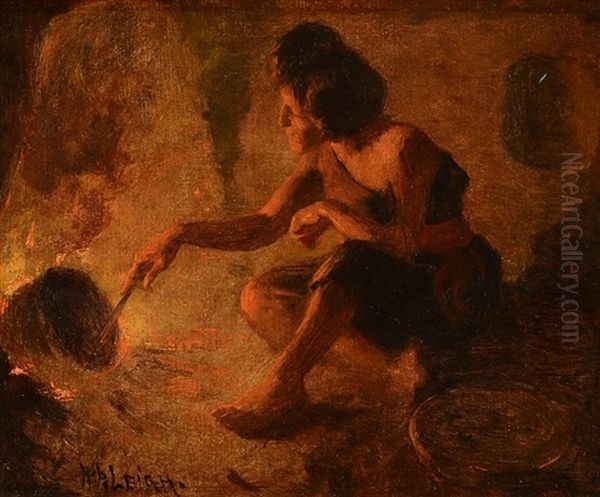 Cooking Pu-vu-lu (squirrel) Oil Painting by William Robinson Leigh