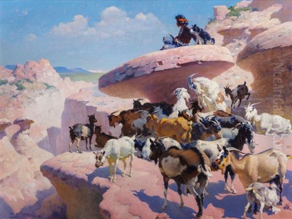 Land Of Navaho (young Indian Goat Herder) Oil Painting by William Robinson Leigh