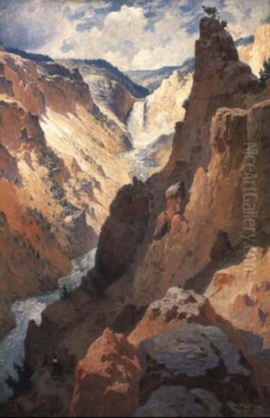 View Of The Grand Canyon Of The Yellowstone Oil Painting by William Robinson Leigh