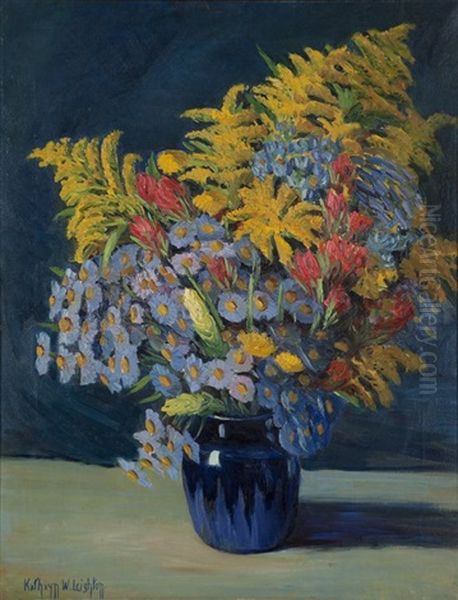 Still Life With Goldenrod And Daisies Oil Painting by Kathryn Woodman Leighton