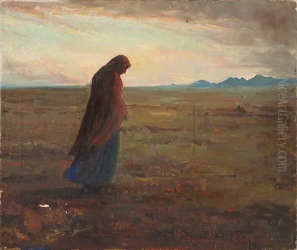 Indian Walking In A Landscape Oil Painting by Kathryn Woodman Leighton
