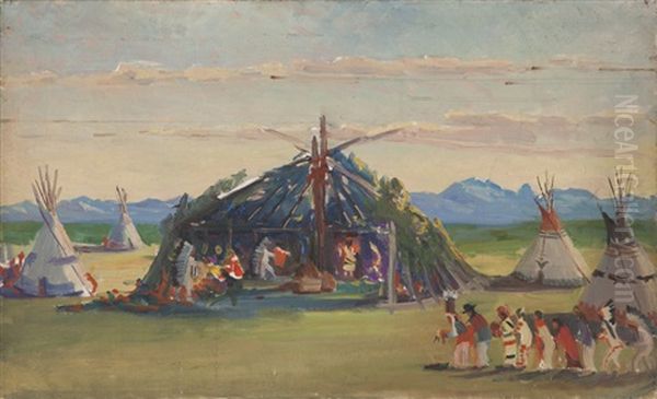 Blackfoot Indian Ceremony Oil Painting by Kathryn Woodman Leighton