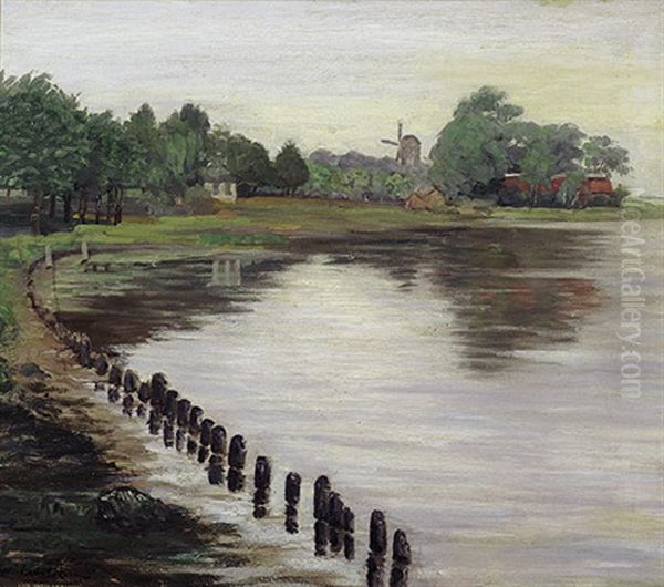 Markische Seenlandschaft Mit Windmuhle Und Park Oil Painting by Walter Leistikow
