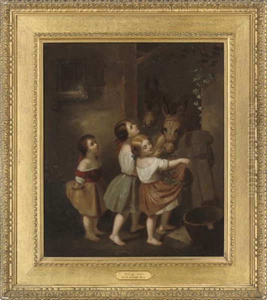 Feeding Mules Oil Painting by Henry Lejeune