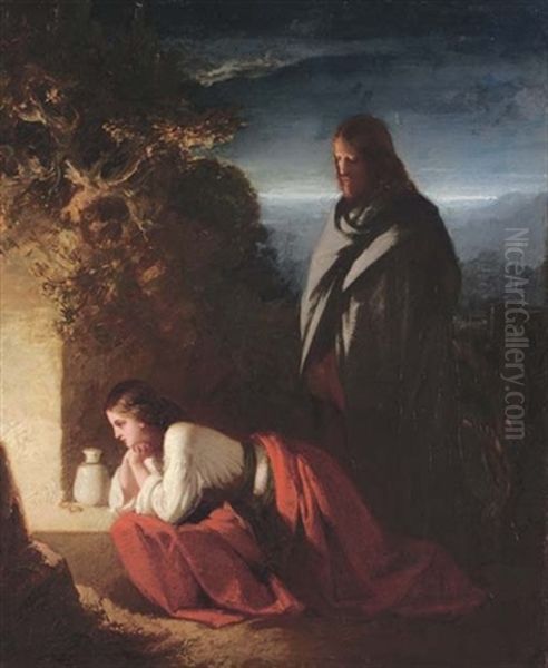Mary Magdalen At The Sepulchre Oil Painting by Henry Lejeune