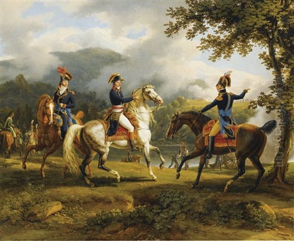 Le General Berthier Et Ses Deux Freres Lors D'une Bataille De La Seconde Campagne D'italie Oil Painting by Louis Francois Lejeune