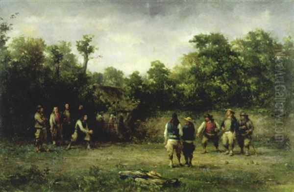 Joueurs De Boules Bretons Oil Painting by Adolphe Pierre Leleux