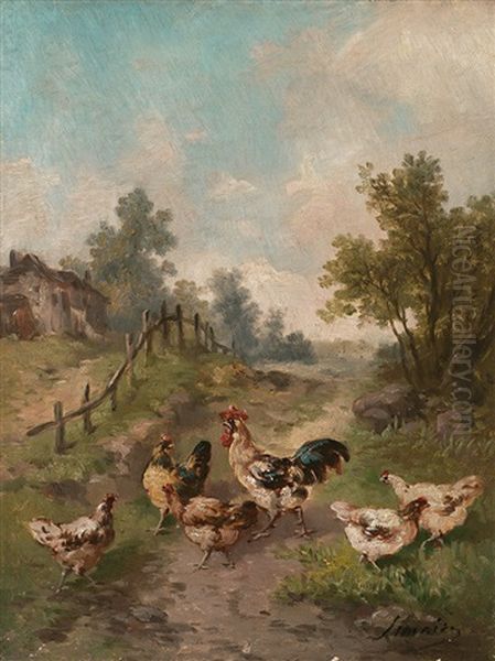 Landliches Idyll Mit Huhnern Oil Painting by Madeleine Jeanne Lemaire