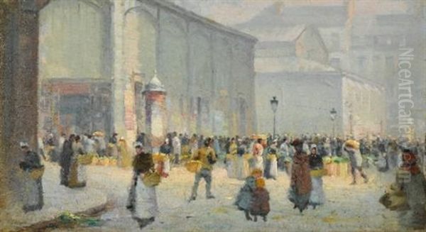 Les Halles, Paris Oil Painting by Leon Jules Lemaitre