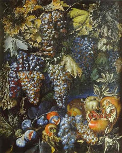 Grappes De Raisins, Figues Et Grenades Sur Un Entablement Oil Painting by Pierre Antoine Lemoyne