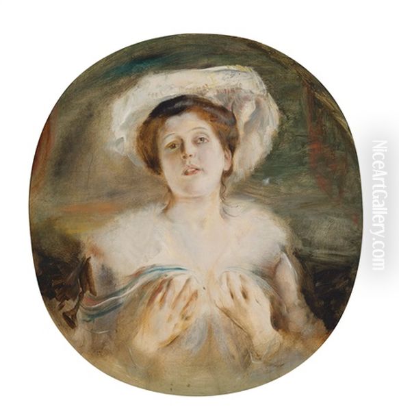 Bildnis Einer Damit Mit Weisem Hut Oil Painting by Franz Seraph von Lenbach