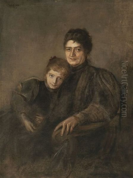 Portrait Einer Mutter Mit Tochter Oil Painting by Lenbach Franz Von