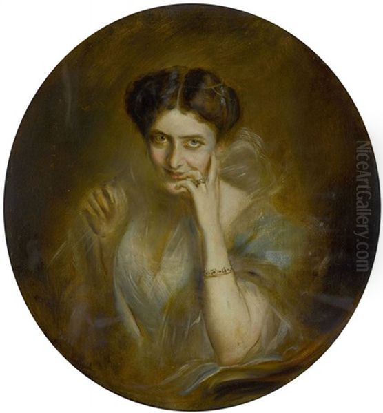 Mary Victoria Lady Curzon Of Kedleston (+ Portrat Lady Curzon (study), Pencil And Chalk; 2 Works) Oil Painting by Lenbach Franz Von