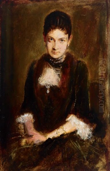 Bildnis Der Russischen Grafin Stroganow (ruckseitig Kleine Kopfstudie) Oil Painting by Lenbach Franz Von