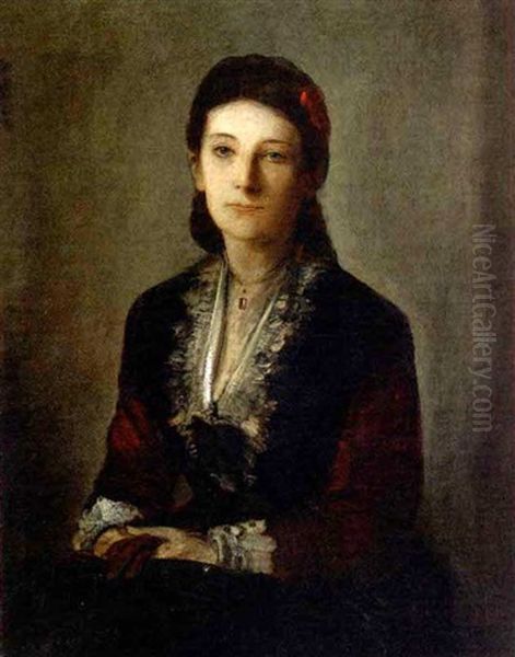 A Portrait Of Gertrud Grafin V. Werthern Nee Von Bulow In A Black Dress Oil Painting by Lenbach Franz Von