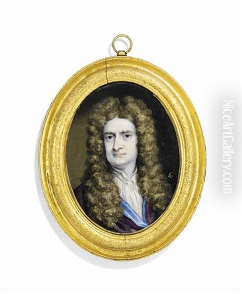 Sir Isaac Newton (1642-1727), In Blue-lined Purple Day Robe, Full-bottomed Curling Wig Oil Painting by Bernard (Goupy) Lens III
