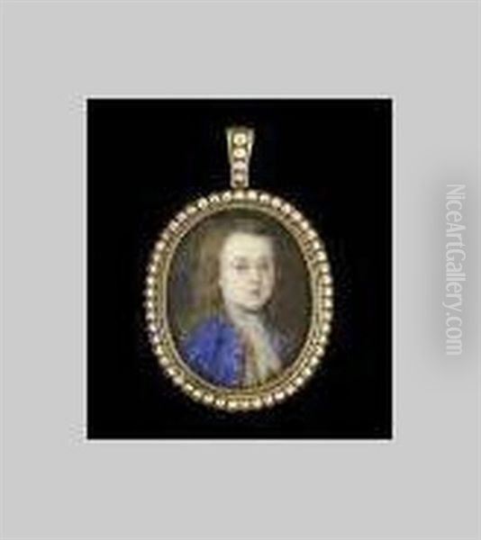 Young Boy, Called Gerard Johnson, Wearing Blue Coat With Silver Buttons, Figured Gold Waistcoat Decorated With Bands Of Floral Brocade And White Cravat, His Hair Long And Falling Over His Shoulders Oil Painting by Bernard (Goupy) Lens III