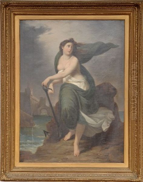 Female Figure In Landscape Oil Painting by Achille Leonardi