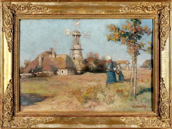 Personnages Aupres D'un Moulin Oil Painting by Auguste Louis Lepere