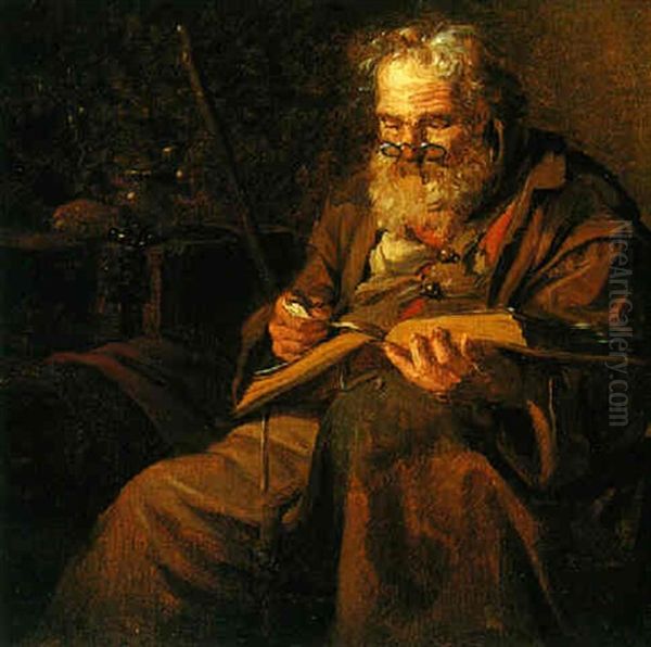 A Hermit Rading In His Study Oil Painting by Nicolas Bernard Lepicie