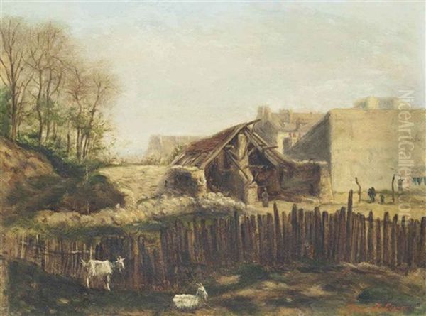 Goats By A Yard Oil Painting by Stanislas Lepine