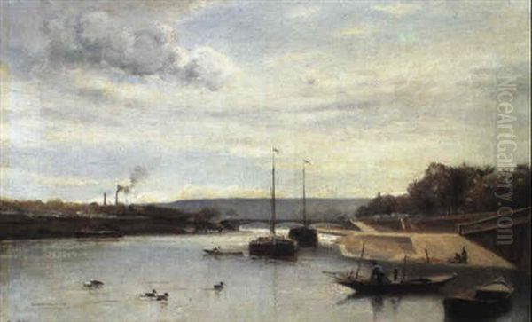 Vue De Port Oil Painting by Stanislas Lepine