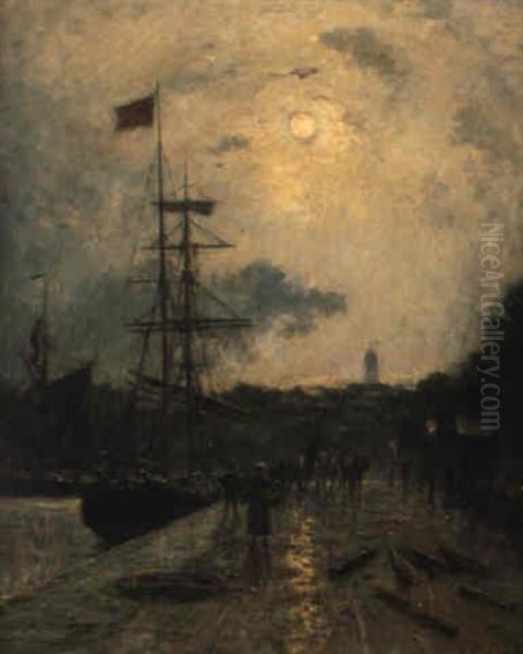 Quai A Caen Oil Painting by Stanislas Lepine