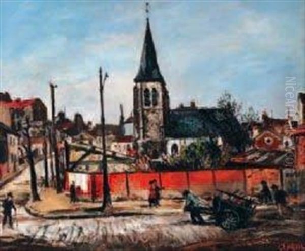 Coin De Rue Devant L'eglise Oil Painting by Marcel Francois Leprin