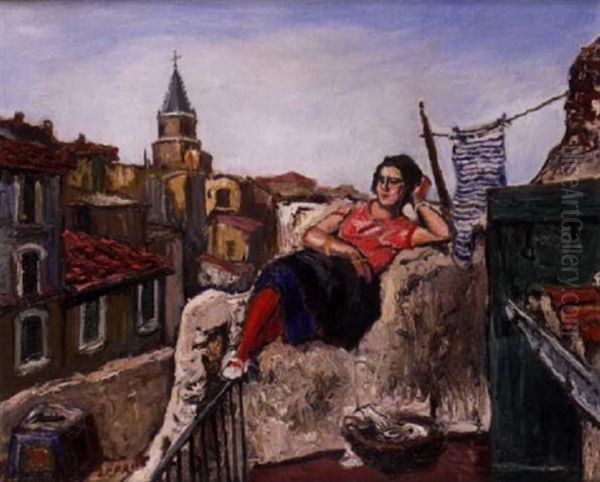 Fille De Petite Vertu Sur Une Terrasse Du Quartier Du Panier A Marseille Oil Painting by Marcel Francois Leprin