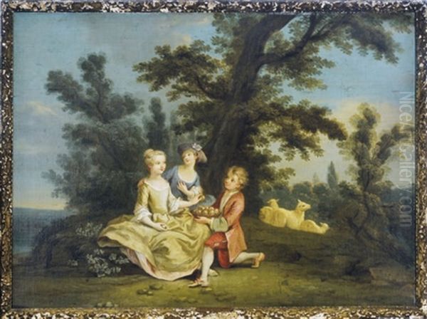 A Courtship In The Woods Oil Painting by Jean-Baptiste Leprince