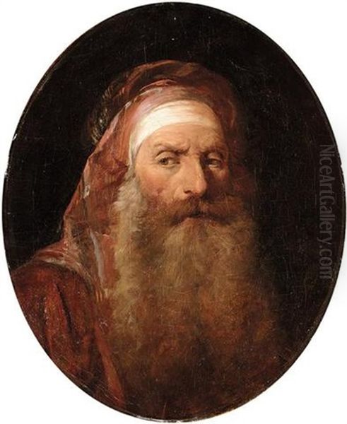 Portrait Of A Bearded Man Dressed In Oriental Costume Oil Painting by Jean-Baptiste Leprince
