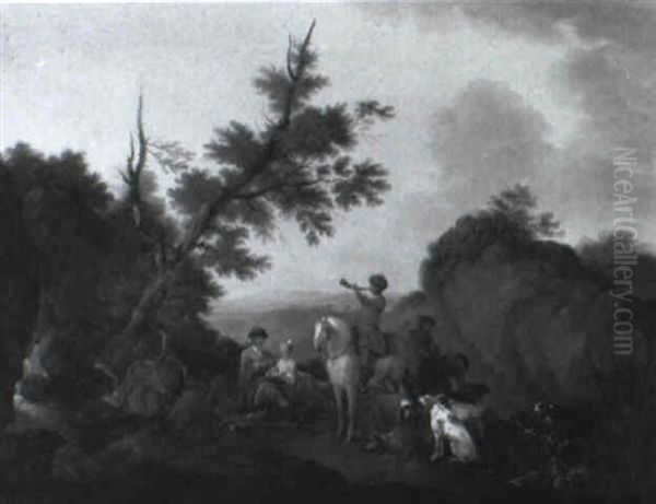A Hunting Party After The Chase Oil Painting by Jean-Baptiste Leprince