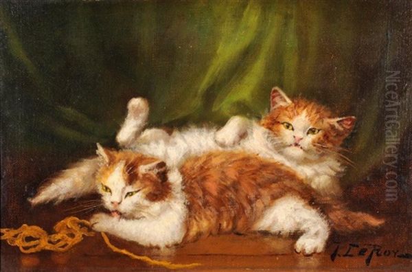 Chats Endormis Oil Painting by Jules Leroy