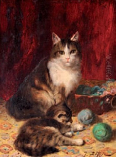 Chatte Et Chatons Oil Painting by Jules Leroy