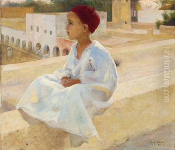 Jeune Garcon Sur La Terrasse Oil Painting by Paul Alexandre Alfred Leroy